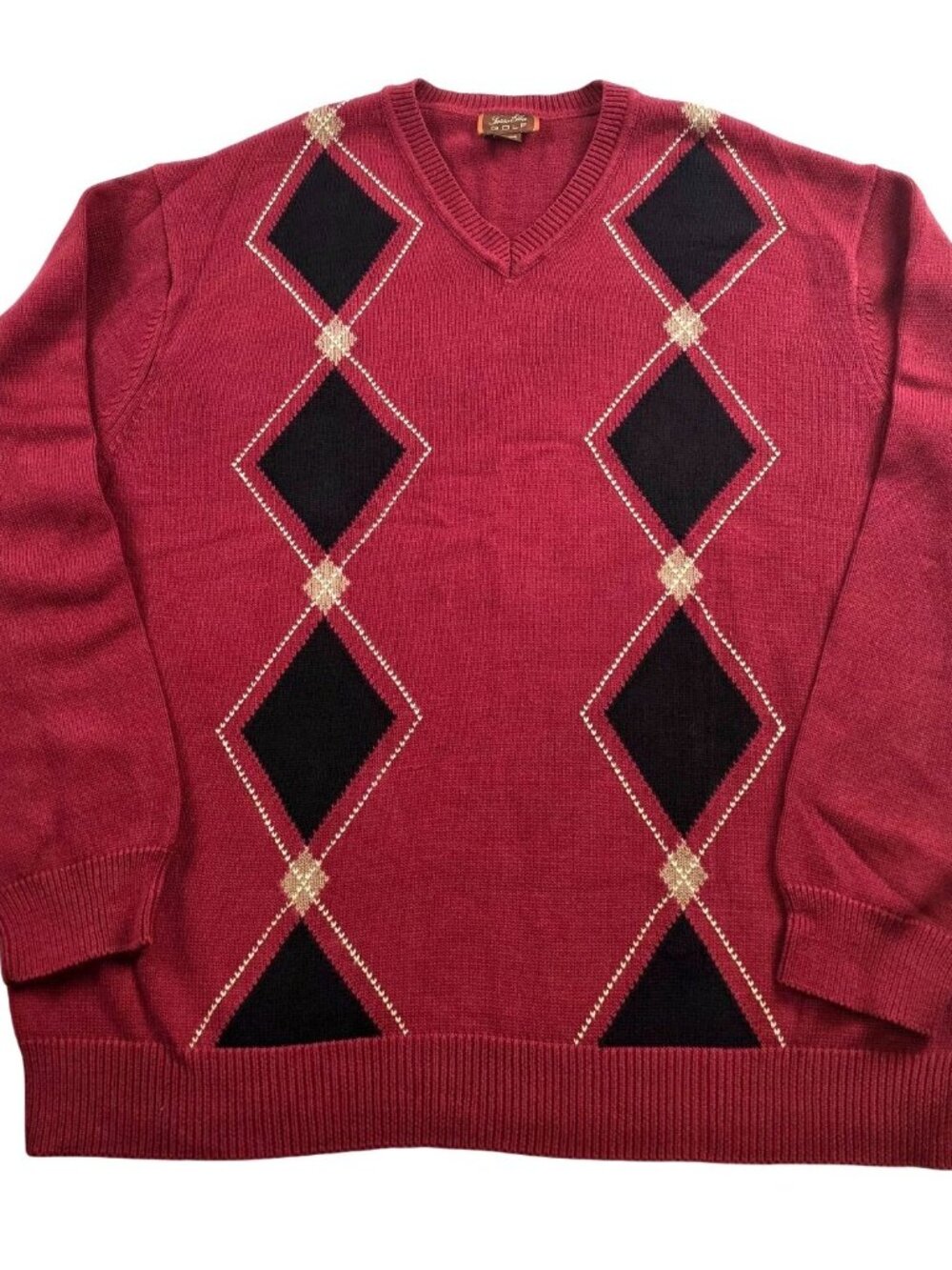 Tasso Ella Golf Maroon V-neck Argyle Sweater Size XL